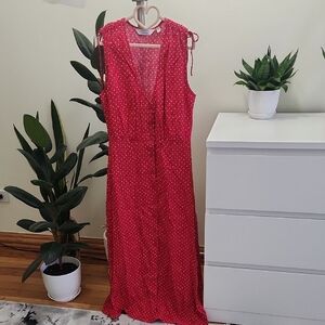 & Other Stories Red and White Patterned Midi Dress Size 2